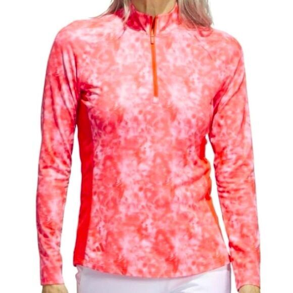 Adidas Golf Polo Shirt Women XL Bright Red Mock Neck Stretch Breathable Athletic - Picture 1 of 11